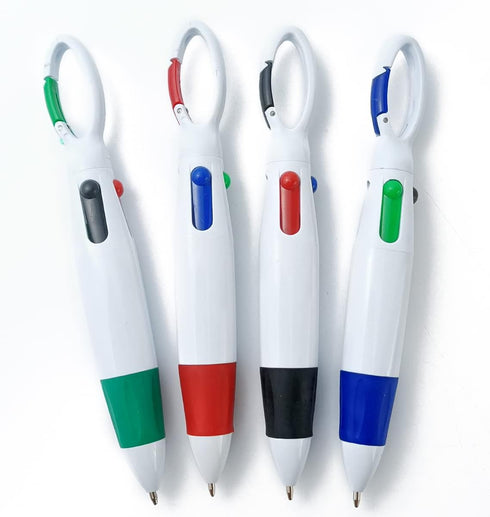 24PCS Plastic Carabiner Shuttle Pens 4-in-1 Retractable Ballpoint Pens Multicolor Pens with Buckle Keychain on Top for Office School Supplies Stud...