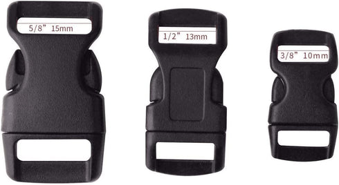 Golden Pearl 5/8, 1/2, and 3/8 inch(20 Each) Black Plastic Contoured Side Release Buckles for Paracord Bracelets-60pcs...
