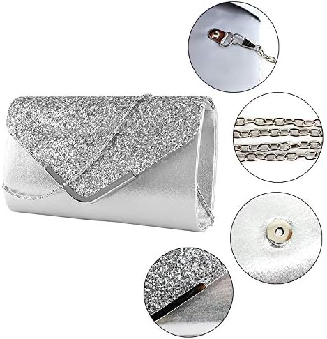 Queena Womens Shiny Glitter Evening Clutch Envelope Handbag Chain Purse for Wedding Party Prom Gift for Mom Wife Girlfriend...