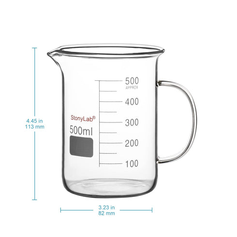stonylab Glass Beaker with Handle, Borosilicate Glass Graduated Low Form Griffin Beaker with Handle and Pouring Spout, 500 ml...