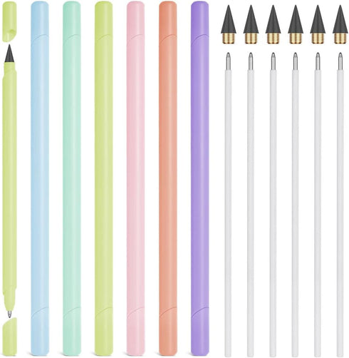 AUAUY 6PCS 2 in 1 Ballpoint Pens and Infinity Pencil, Inkless Pencil, No Sharpening Pencil, Reusable Everlasting Pencil with 6 Replaceable Nib and...
