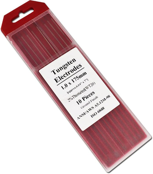 TIG Welding Tungsten Electrodes 2% Thoriated 0.040" x 7" 10-Pack (Red, WT20)...
