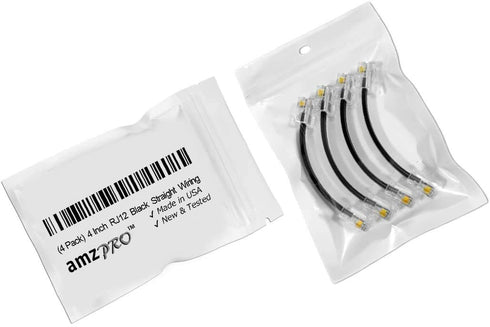 AmzDeals 4-Pack 4 inch Black RJ12 6P6C Male to Male Straight Wired Cable, Pro Grade Data and Voice Phone Line Cord - Made in USA...