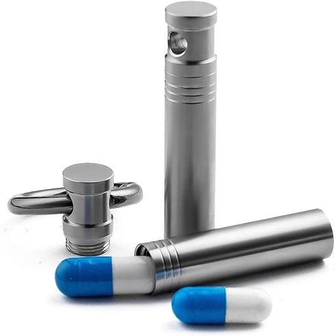 TISUR Small Keychain Pill Holder ?Titanium Metal Travel Pill Case Portable Pill Organizer Container for Purse Waterproof Keychain Pill Holder Medi...