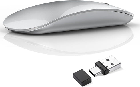 Uiosmuph G11 Wireless Mouse, USB C Rechargeable Computer Mouse, Slim Silent Mice 2.4GHz Optical with USB Nano Receiver and Type C Receiver for Lap...
