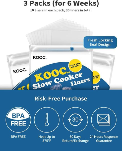 KOOC Slow Cooker Liners 14"x22" 30 Count Extra Large Size Disposable Pot Liners Cooking Bags Fit 6 qt to 10 qt Pot BPA Free Fresh Locking Seal Des...
