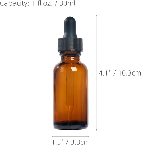 Magic Season Boston Round Glass Bottles (Amber/ 1 fl oz. with Droppers/ 2 Pcs)...