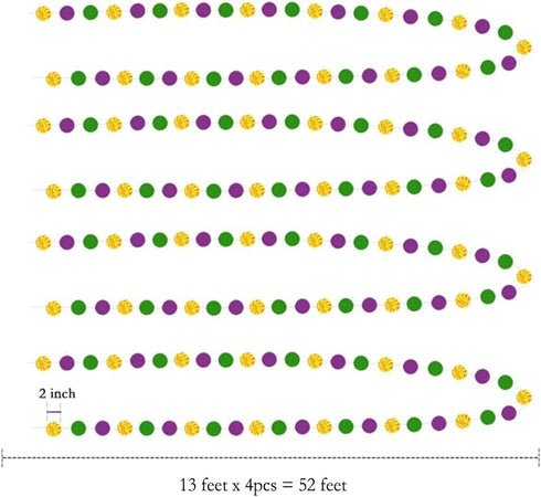 Decor365 Gold Purple Green Mardi Gras Decorations Glitter Dot Mardi Gras Garland Decor Circle Streamers Fat Tuesday Banner Carnival Themed Backdro...
