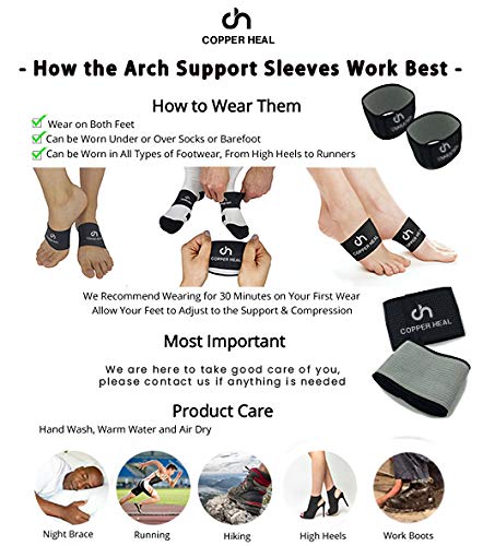 COPPER HEAL Arch Copper Compression Support Brace 2 units Foot Plantar Fasciitis Sleeves Helps Relief Heel Spurs Flat Feet Ankle Achilles Tendon I...