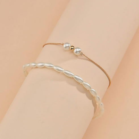Boho Layered Pearl Ankle Bracelet Gold Baroque Pearl Anklet Bracelet Vintage Pearl Bead Chain Anklet Bracelet Round Pearl Chain Anklet Foot Chain ...