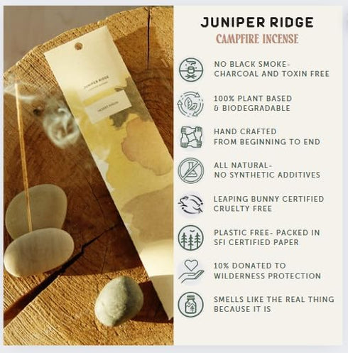 Juniper Ridge All-Natural Aromatic Campfire Incense - Long-Lasting Bamboo Sticks - Aromatherapy & Meditation Therapy - No Synthetic Fragrance - De...