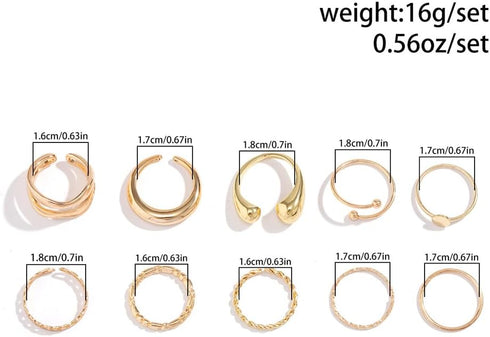 FUTIMELY 14K Gold Stackable Knuckle Rings Set for Women Teen Girls,Aesthetic Silver 10Pcs Trendy Dainty Open Midi Rings Set,Midi Finger Rings Pack...