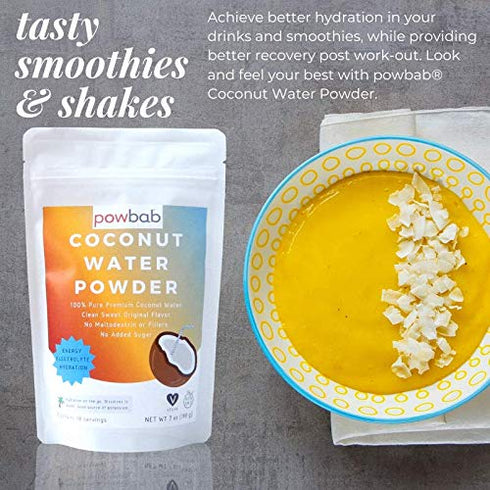 powbab Coconut Water Powder From 100% Organic Coconut. No Sugar Added. Pure Delicate, Clean Taste. Dehydrated, Not Freeze Dried, Raw, Unsweetened ...