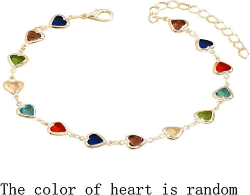 Butterfly Love Heart Adjustable Chain Link Anklet Foot Barefoot Bling for Women Jewelry Inlay Summer Beach Holiday Colorful 17/21+5cm Sparkling Fa...