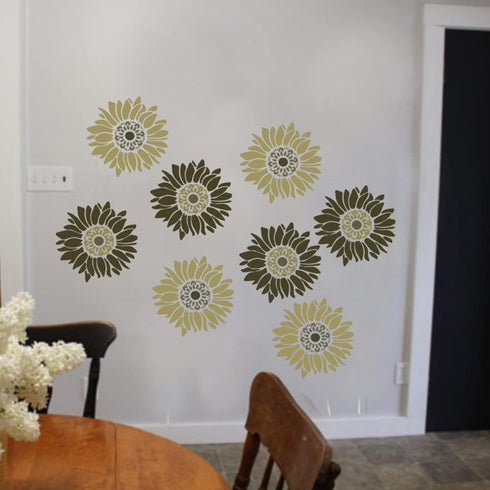 12x12 Inch Boho Sunflower Stencil for Painting on Wood, Canvas, Paper, Fabric and Furniture - Reusable Floral Craft Stencils - Large Flower Stenci...