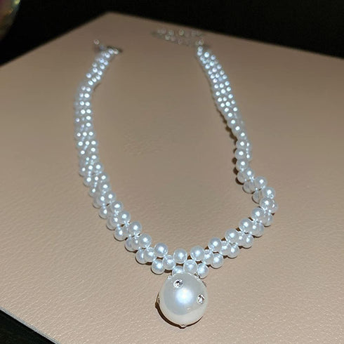 Boho Layered Necklaces for Women Weave Short Necklaces Gold Choker Necklaces Pearls Necklace Layered Rhinestones Pendant Necklace Multilayer for W...