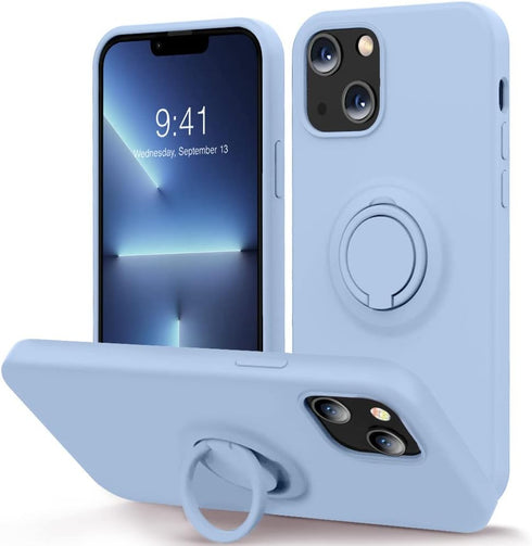 MOCCA Compatible with iPhone 13 Case 6.1 inch with Ring Kickstand | Liquid Silicone | Microfiber Liner | Anti-Scratch Full-Body Shockproof Protect...