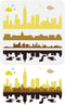 FINGERINSPIRE City Landscape Stencil for Painting 11.8x11.8 inch Large Clouds Birds Drawing Template Plastic PET City Reflection Stencil Buildings...