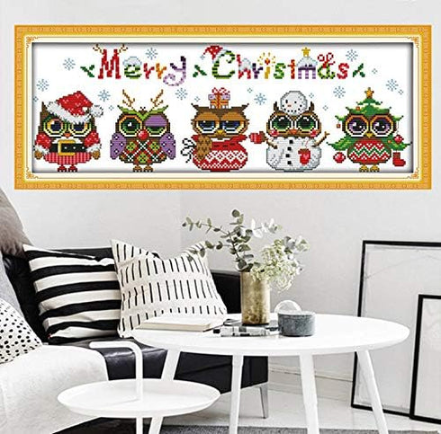 Stamped Cross Stitch Kits 14CT Pre-Printed Painting Cross Stiching DIY Art Crafts & Sewing Needlepoints Kit for Home Decor (Owl Christmas)...