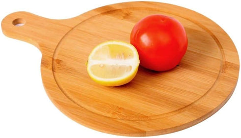 Bamboo Cutting Board,Meat Chopping Boards,Pizza Peel Paddle with Handle for Homemade Baking Pizza Bread Cake Fruit Vegetables (Round-Board)...