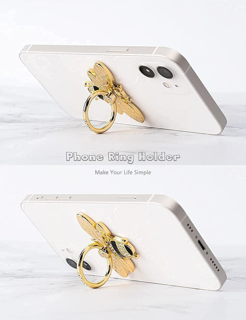 Allengel Bee Phone Ring Holder Finger Kickstand with Crystal, Cute Phone Ring Grip Holder for iPhone or Smartphone Cases, Gold Black...