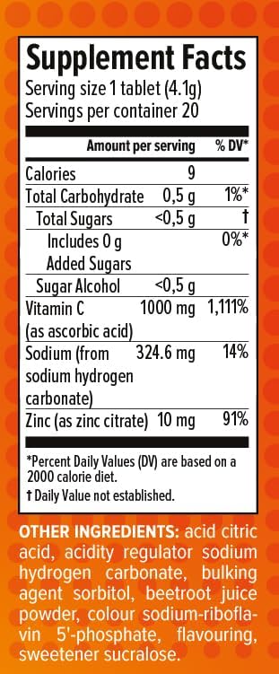 AlpenWell Vitamin C - 1000mg + Zinc - Immune Support - Effervescent Vitamin Drink Tablet, No Sugar + Low Calorie Supplement, Orange Flavor...