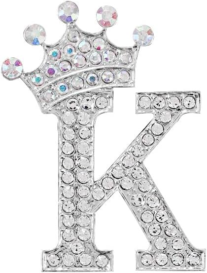 Silver Letters Crystal Crown Initial Brooch Women Letters Brooches Pins for Women Jewelry Gift...