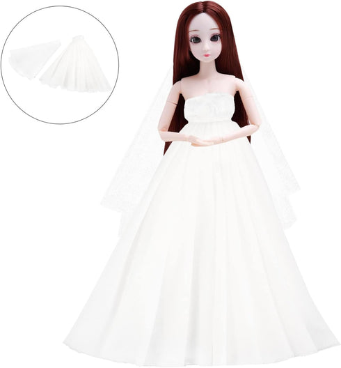 Doll Wedding Dress Doll Wedding Veil Small Doll Dress Doll Princess Outfits Dress Outfit with Veil Queen Costumes Princess Costume Cascade Bridal ...
