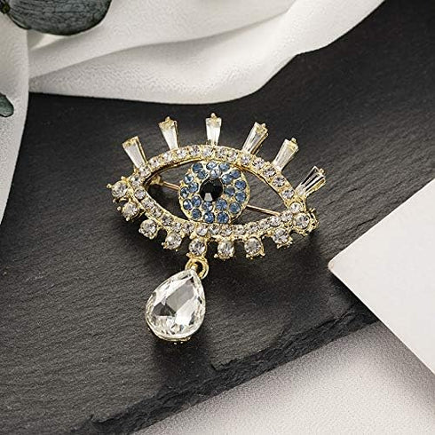ROFARSO Lucky Charm Evil Eye with Tears Aojo Brooch Pin for Women Fully-Jewelled with Rhinestone Crystal for Wedding Party Prom Gift Accessories f...