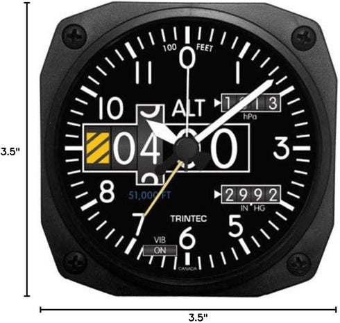 Trintec 2060 Series NV Aviation Altimeter Altitude Travel Alarm Clock 3.5" Sq...