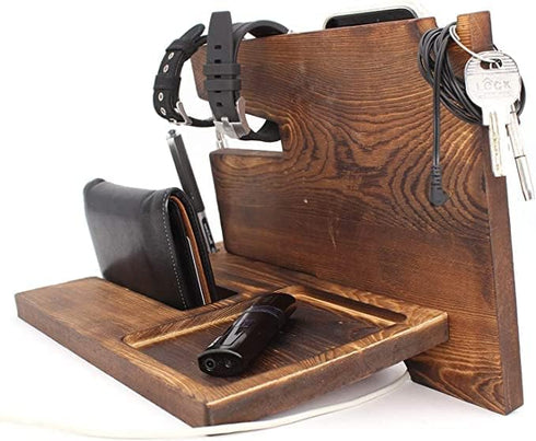 World's Best Bonus Father Wooden Desk Docking Station, Best Bonus Dad Gifts, Father's Day Birthday Gifts for Bonus Dad Stepdad Stepfather, Bonus D...