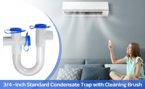1Pack 3/4" Standard Condensate Trap with 16" Cleaning Brush PVC Transparent U Trap for HVAC Systems, Air Conditioner, Effectively Drains Condensat...