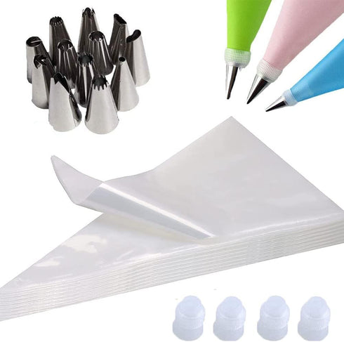 Pastry Bags 100pcs Cupcake Icing Bags Piping Bag Disposable Cake Decorating Bags 16 inch with 12 tips and 4 couplers...
