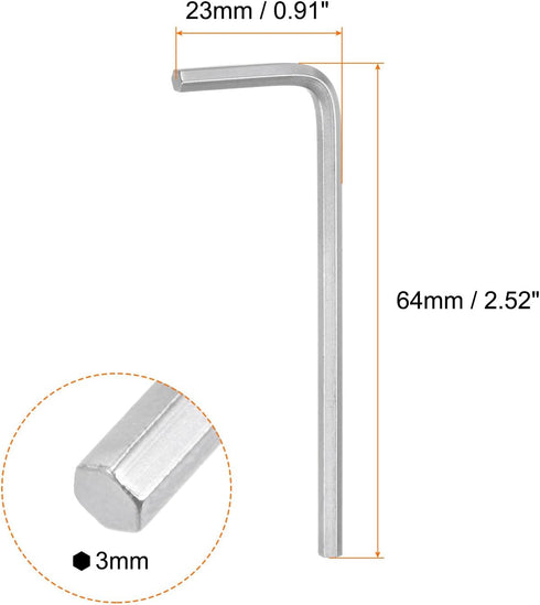 5pcs Hex Key Wrench 3mm L-Shape Hexagon Metric Wrenches Chrome Vanadium Steel Repairing Tool for Home Repair, Silver Tone...