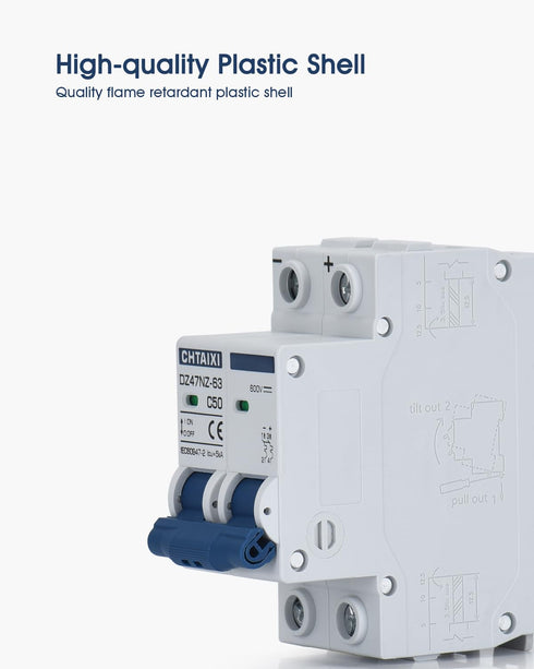 DC Miniature Circuit Breaker, 2 Pole 600V 20 Amp Isolator for Solar PV System, Thermal Magnetic Trip, DIN Rail Mount DC Disconnect Switch C20...