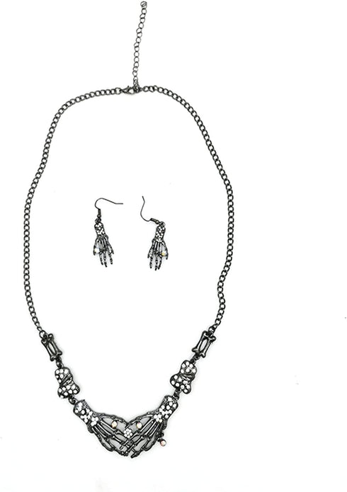 Halloween Gothic Skeleton Hand Guillotine Skull Dangle Drop Earring Rhinestone Bead Claw Palm Choker Collar Necklace for Women Punk Rock Cosplay H...