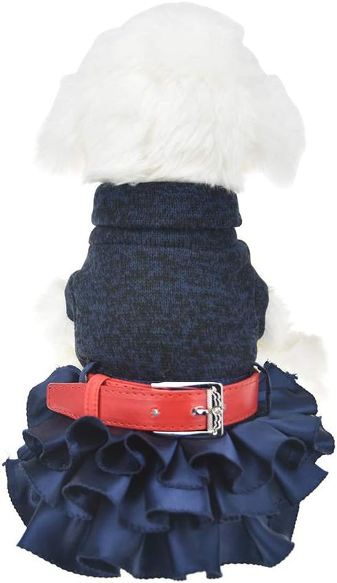 Winter Warm Dog Sweater Dress Tutu Skirt Pet Cat Knitted Clothes for Small Medium Dog Girls (X-Large, Blue)...