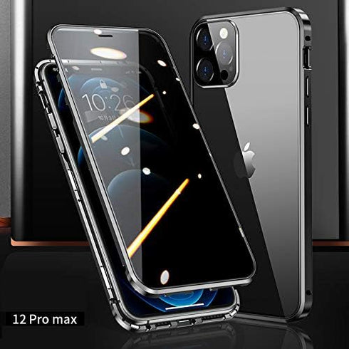 HENGHUI Lockable Anti Peeping Case for iPhone 12 Pro Max - Magnetic Glass Case with Built-in Camera Lens Protector and Privacy Screen - Black...