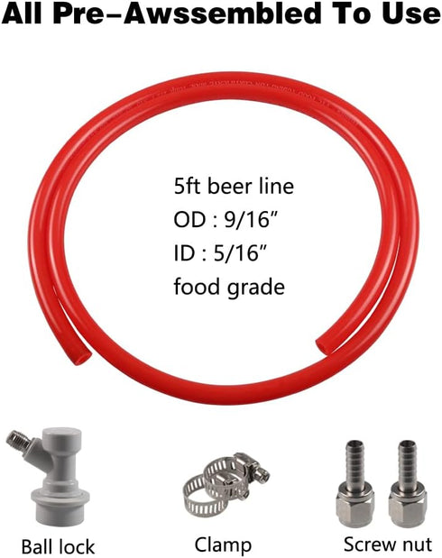 PERA 5/16" ball lock line assembly, MFL liquid disconnect with 5ft gas line for home brewing...