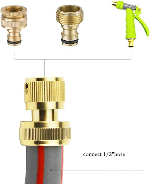 Joywayus 1/2" ID Hose Solid Brass Fitting Closed Flow Garden Tools Quick Repair Damaged Leaky Adapter Garden Water Irrigation Quick Connector (Pac...