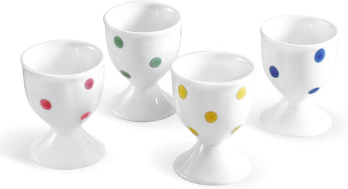 Cinf Ceramic Polka Dots Egg Cup Gift Set of 4 Porcelain Holder Breakfast Boiled Cooking Tools Stable Easy to Clean Childhood Memories Table Decora...