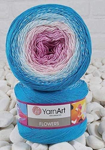 Yarn Art Flowers 55% Cotton 45% Acrylic 250gr 1094yds Multicolor Rainbow Crochet Sport Yarn (294)...