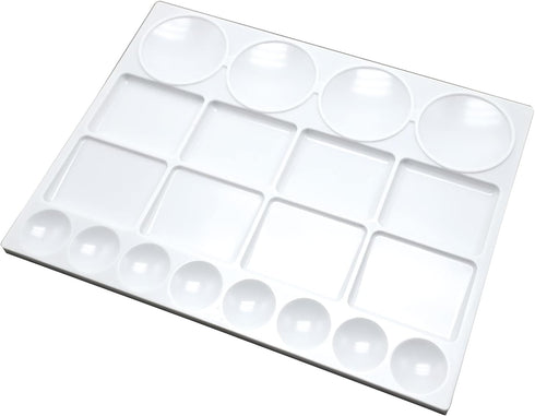 Palette for Watercolors, Oil & Acrylic Paints, Mix & Separate Colors, White, Art 20 Wells, 13” x 10” 4 slated Squares, 4 Squares, 4 Large circular...
