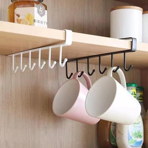 2pcs Multi-Hooks Under The Cabinet 6-Hook Hanging Hook Rack Kitchen Utensil Cupboard Hanger Chest Organizer Cup Holder for Coffee Bar, Fit for 0.8...