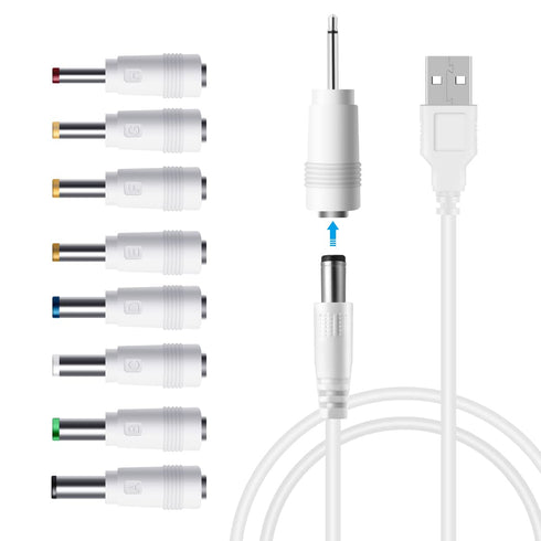 LANMU USB to DC Power Cable,Universal 5V DC Jack Charging Cable Power Cord with 9 Interchangeable Plugs Connectors Adapter Compatible with Massage...