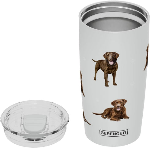 SERENGETI Chocolate Labrador 20 Oz. Stainless Steel, Vacuum Insulated Tumbler with Spill Proof Lid - 3D Print - Insulated Travel mug for Hot or Co...