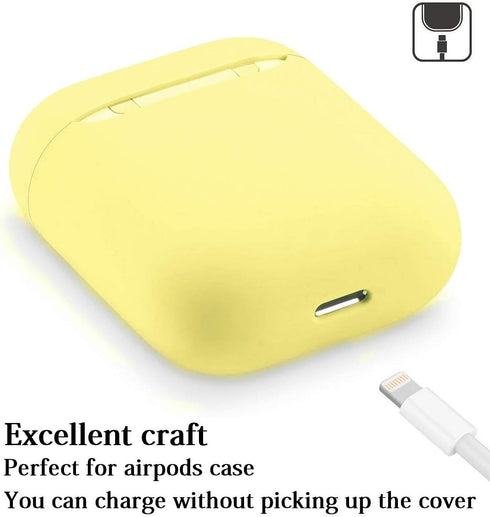 Full Protective Silicone Case Compatible with Airpods 1 and 2 No Keychain Cover Accessories Front LED Visible Supports Wireless Charging (Yellow)...