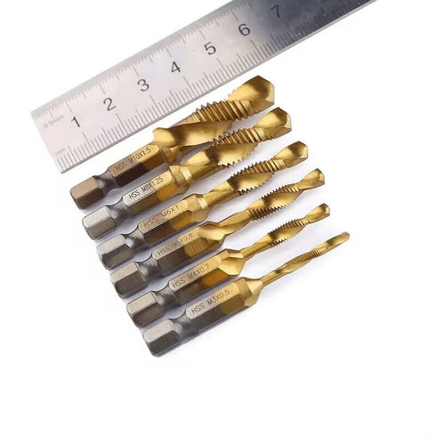Titanium Combination Tap Drill Bit Set 6 Pcs Multi-Function Bit Set...