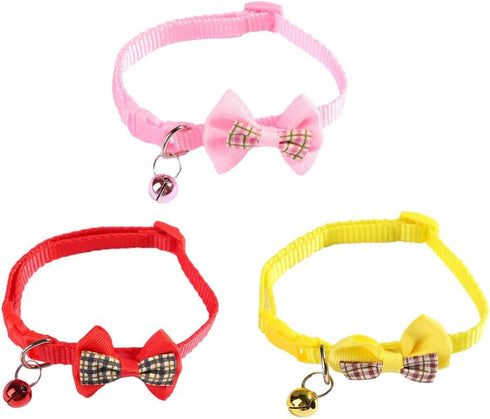 3pcs Plaid Bow Cat Collar with Bell,Adjustable Nylon Pet Necklace,Lovely Bowknot Cat Tie Pet Supplies,Durable Pet Accessories for Puppy Kitten...