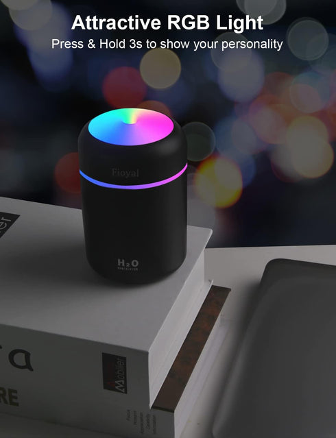 Portable Mini Humidifier, Fioyal RGB Light Small Humidifiers for Bedroom, Car, Desktop, 2 Cool Mist Modes, Quiet(300ML, Black)...